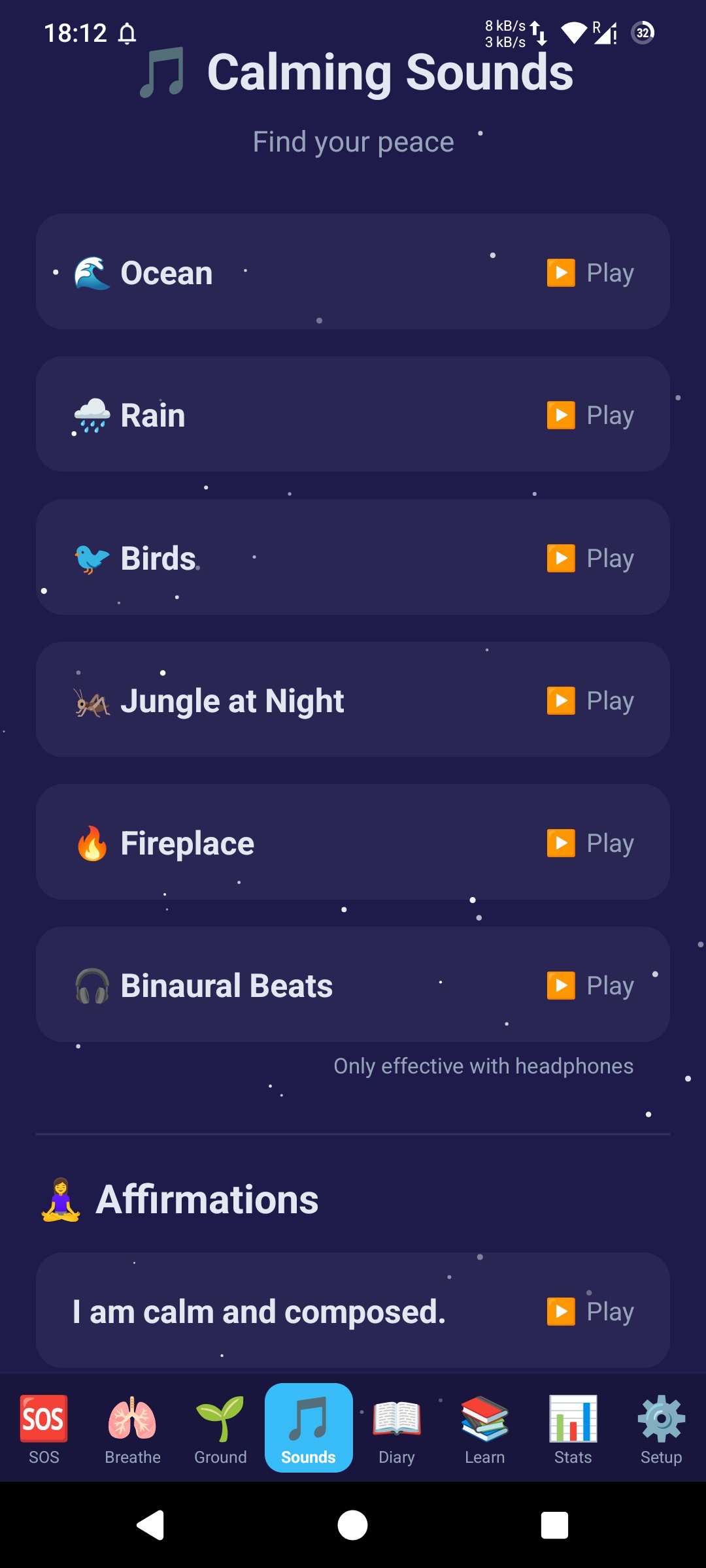 Captura de pantalla de la biblioteca de sonidos